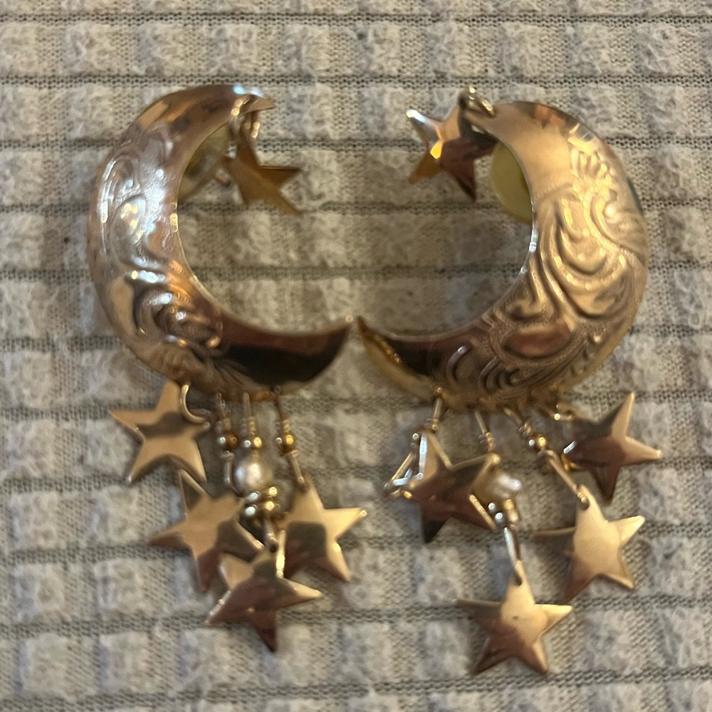 Moon and Starts Gold Earrings